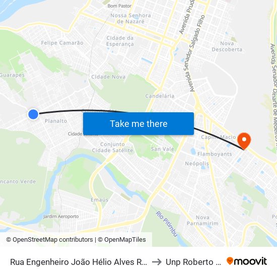 Rua  Engenheiro João Hélio Alves Rocha, 2276 to Unp Roberto Freire map