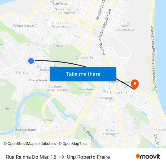 Rua Rainha Do Mar, 16 to Unp Roberto Freire map