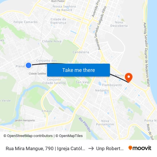 Rua Mira Mangue, 790 | Igreja Católica Do Planalto to Unp Roberto Freire map