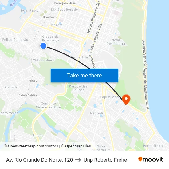 Av. Rio Grande Do Norte, 120 to Unp Roberto Freire map