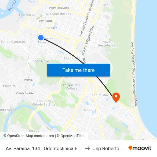 Av. Paraíba, 134 | Odontoclínica Esperança to Unp Roberto Freire map