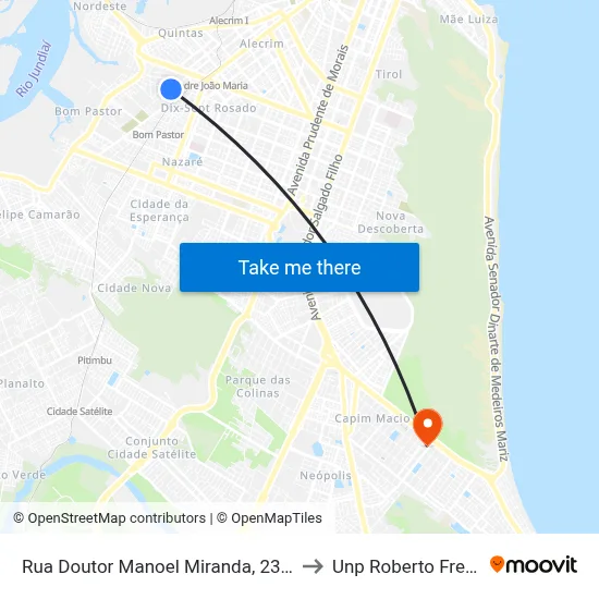 Rua Doutor Manoel Miranda, 2322 to Unp Roberto Freire map