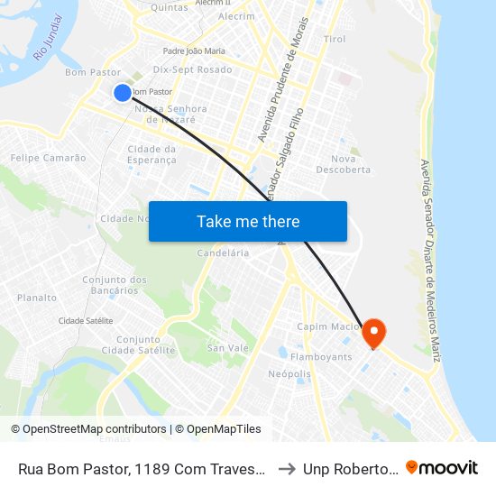 Rua Bom Pastor, 1189 Com Travessa Lima E Silva to Unp Roberto Freire map