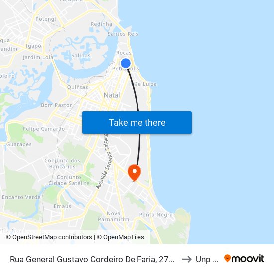 Rua General Gustavo Cordeiro De Faria, 272 | Maternidade Januário Cicco / Hospital Universitário Onofre Lopes (Intermunicipais) to Unp Roberto Freire map