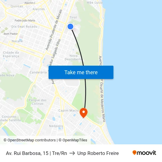 Av. Rui Barbosa, 15 | Tre/Rn to Unp Roberto Freire map