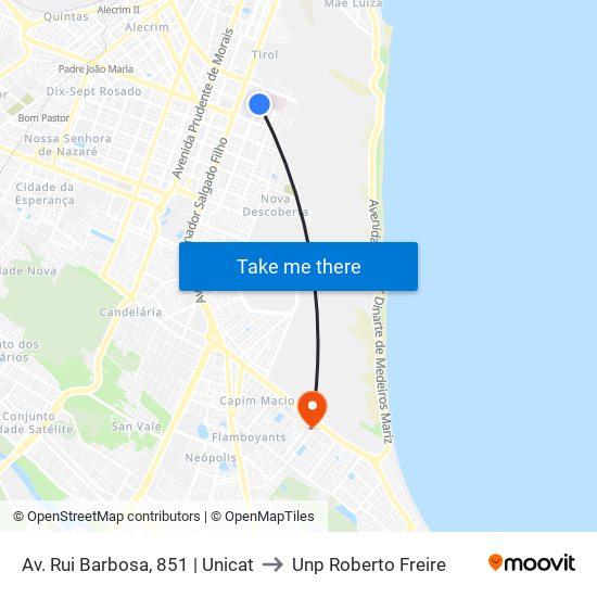 Av. Rui Barbosa, 851 | Unicat to Unp Roberto Freire map