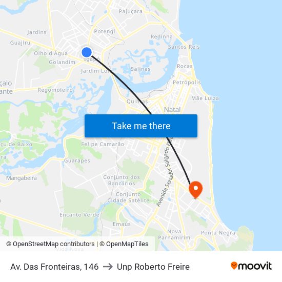 Av. Das Fronteiras, 146 to Unp Roberto Freire map