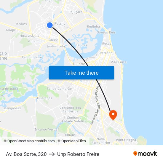 Av. Boa Sorte, 320 to Unp Roberto Freire map