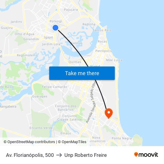 Av. Florianópolis, 500 to Unp Roberto Freire map
