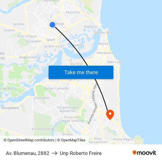 Av. Blumenau, 2882 to Unp Roberto Freire map