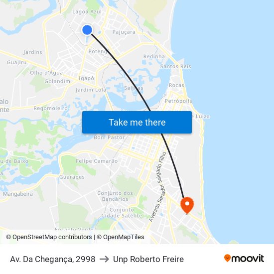 Av. Da Chegança, 2998 to Unp Roberto Freire map