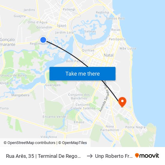 Rua Arês, 35 | Terminal De Regomoleiro to Unp Roberto Freire map