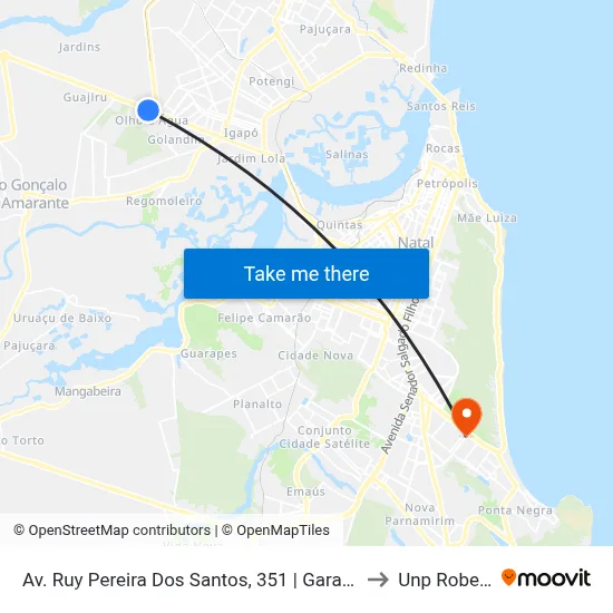 Av. Ruy Pereira Dos Santos, 351 | Garagem Transportes Guanabara to Unp Roberto Freire map