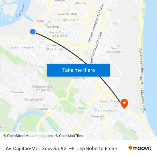 Av. Capitão-Mor Gouveia, 92 to Unp Roberto Freire map