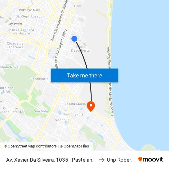 Av. Xavier Da Silveira, 1035 | Pastelanche Nova Descoberta to Unp Roberto Freire map