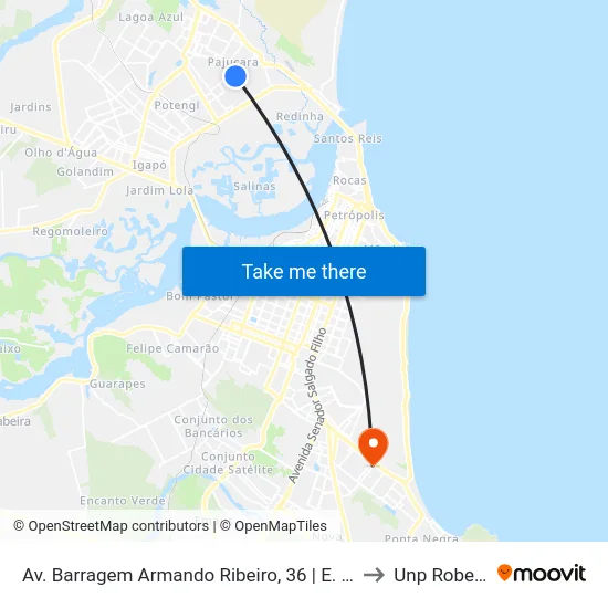 Av. Barragem Armando Ribeiro, 36 | E. M. Profª Zuleide Fernandes to Unp Roberto Freire map