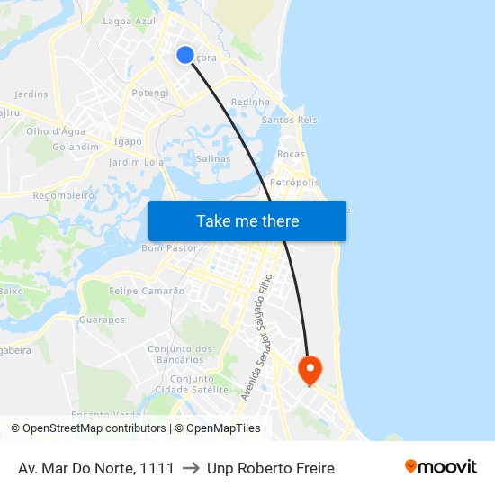 Av. Mar Do Norte, 1111 to Unp Roberto Freire map