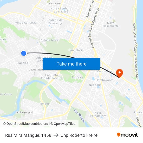 Rua Mira Mangue, 1458 to Unp Roberto Freire map