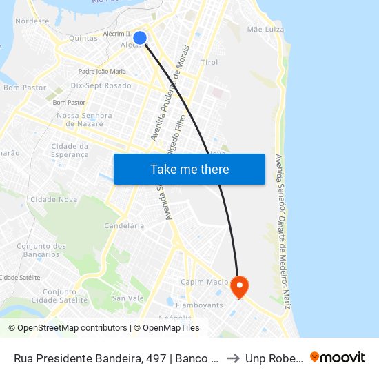 Rua Presidente Bandeira, 497 | Banco Bradesco - Agência Alecrim to Unp Roberto Freire map
