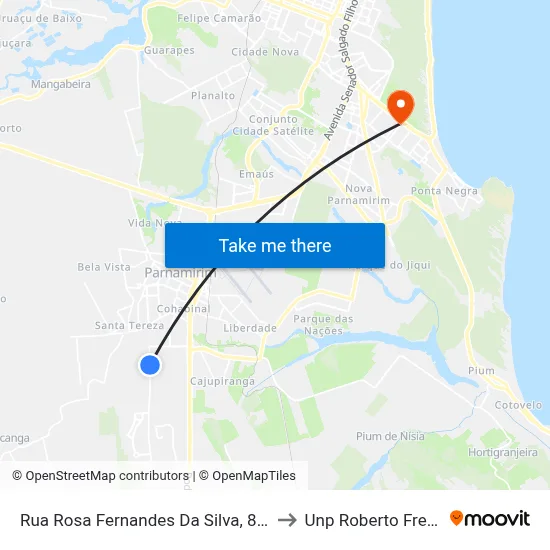 Rua Rosa Fernandes Da Silva, 869 to Unp Roberto Freire map