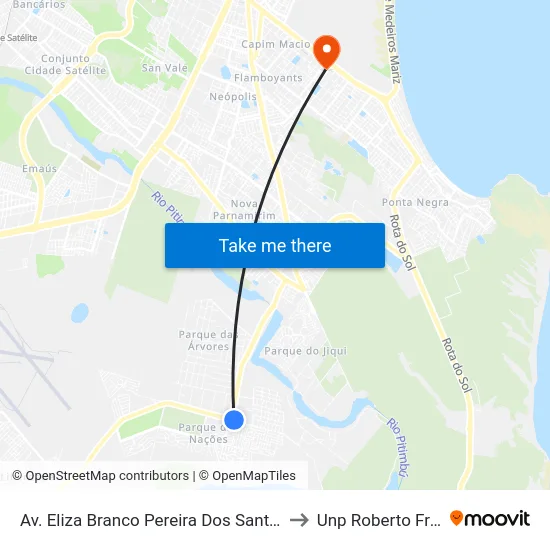 Av. Eliza Branco Pereira Dos Santos, 13 to Unp Roberto Freire map