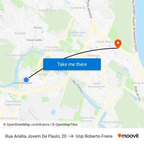 Rua Anália Jovem De Paulo, 20 to Unp Roberto Freire map