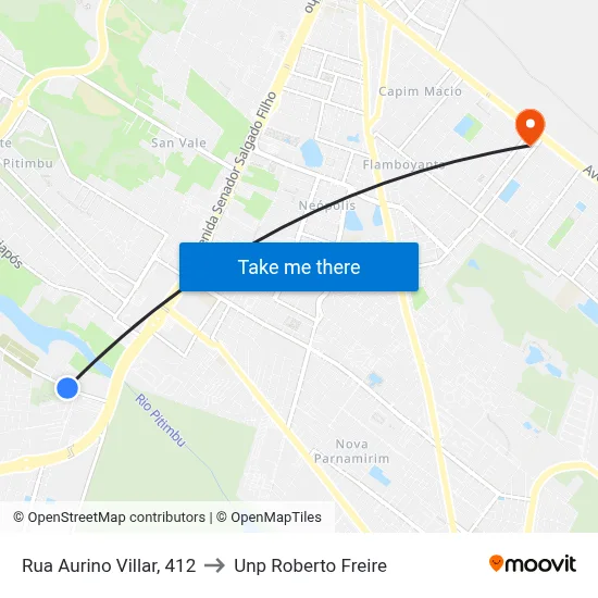 Rua Aurino Villar, 412 to Unp Roberto Freire map