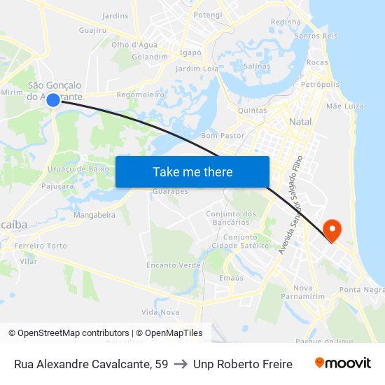 Rua Alexandre Cavalcante, 59 to Unp Roberto Freire map