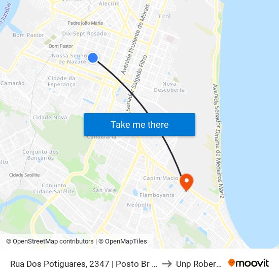 Rua Dos Potiguares, 2347 | Posto Br Mania Miguel Castro to Unp Roberto Freire map