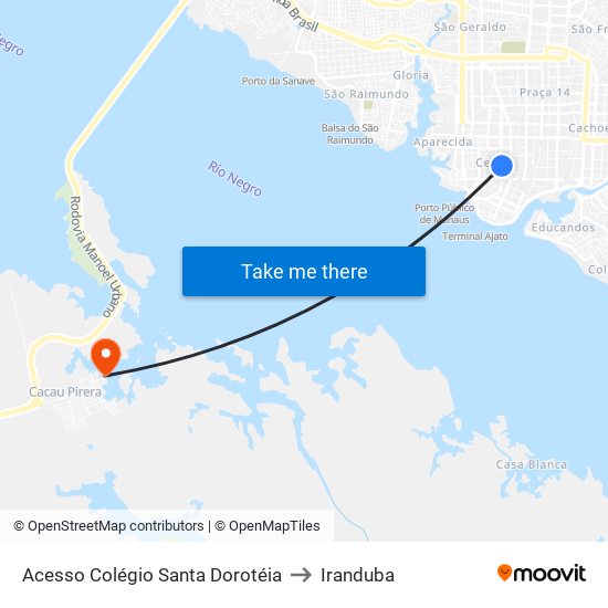 Acesso Colégio Santa Dorotéia to Iranduba map