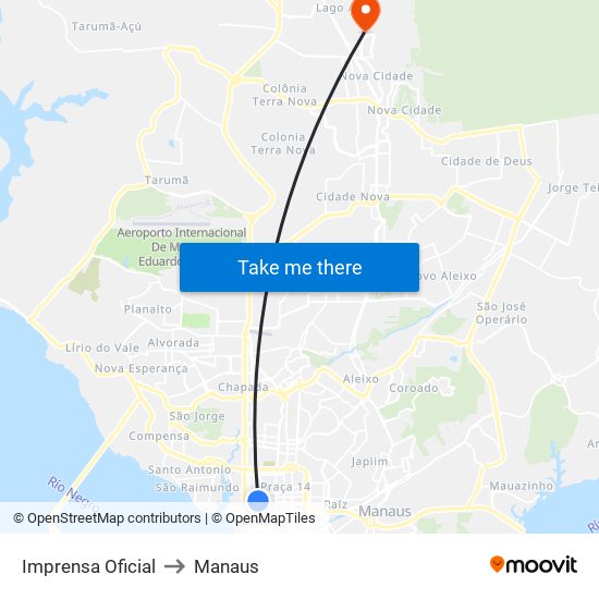 Imprensa Oficial to Manaus map