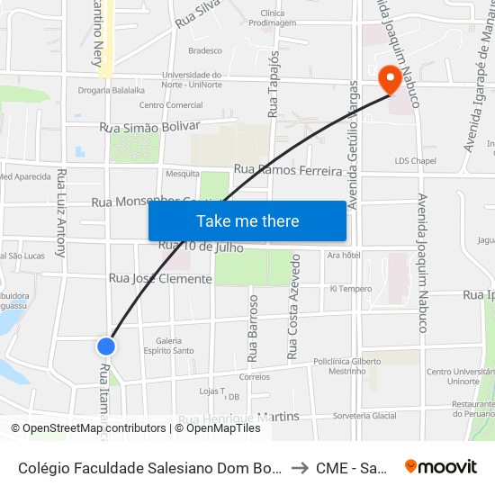 Colégio Faculdade Salesiano Dom Bosco to CME - Samel map