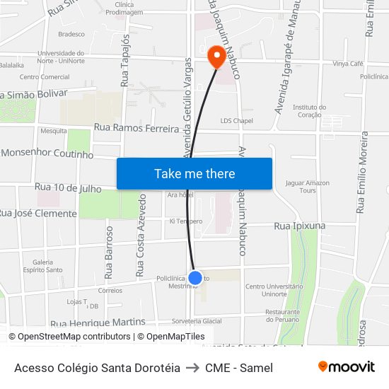 Acesso Colégio Santa Dorotéia to CME - Samel map