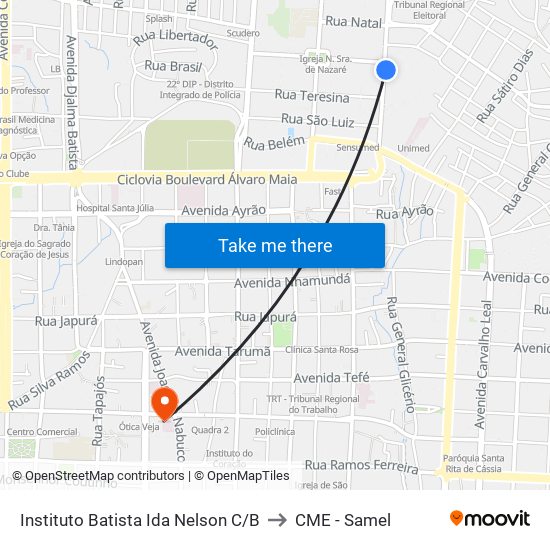 Instituto Batista Ida Nelson C/B to CME - Samel map