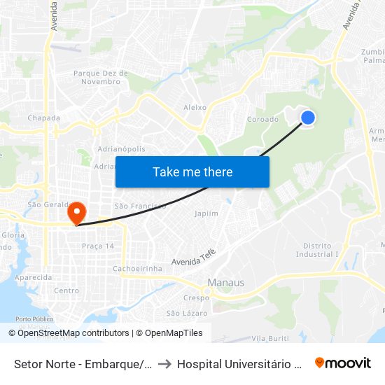 Setor Norte - Embarque/Desembarque to Hospital Universitário Getúlio Vargas map