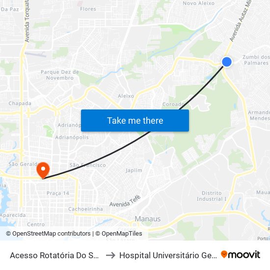 Acesso Rotatória Do São José B/C to Hospital Universitário Getúlio Vargas map