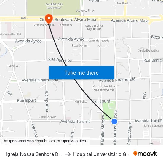 Igreja Nossa Senhora De Fátima C/B to Hospital Universitário Getúlio Vargas map
