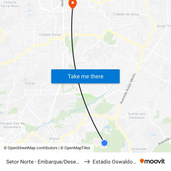 Setor Norte - Embarque/Desembarque to Estádio Oswaldo Frota map