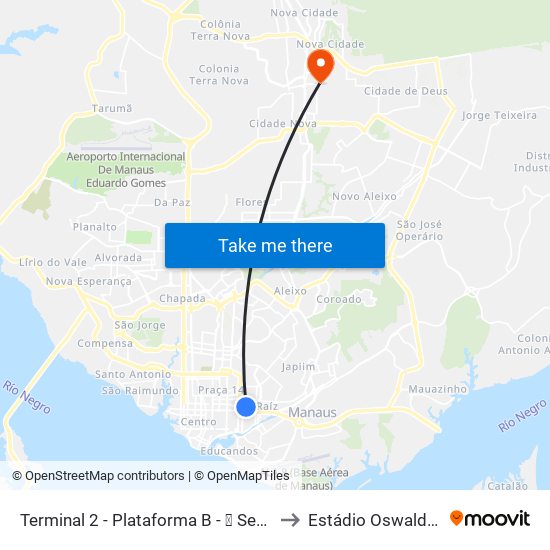 Terminal 2 - Plataforma B - ➐ Sentido Bairro to Estádio Oswaldo Frota map