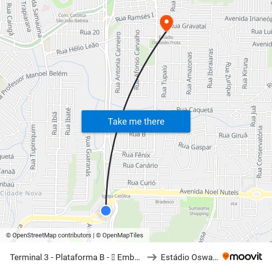Terminal 3 - Plataforma B - ➓ Embarque Cachoeirinha to Estádio Oswaldo Frota map