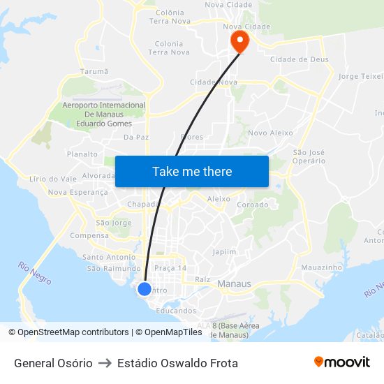 General Osório to Estádio Oswaldo Frota map