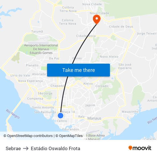 Sebrae to Estádio Oswaldo Frota map