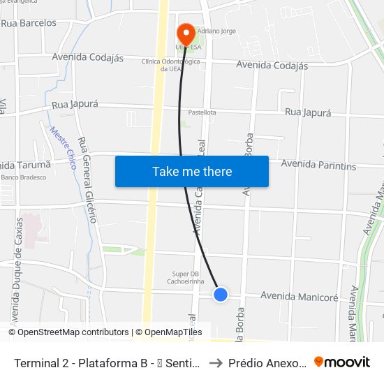 Terminal 2 - Plataforma B - ➑ Sentido Bairro to Prédio Anexo- Esa map