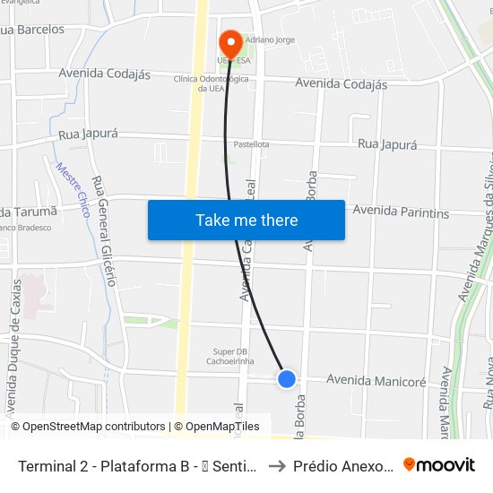 Terminal 2 - Plataforma B - ➐ Sentido Bairro to Prédio Anexo- Esa map