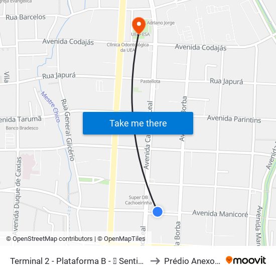 Terminal 2 - Plataforma B - ➒ Sentido Bairro to Prédio Anexo- Esa map