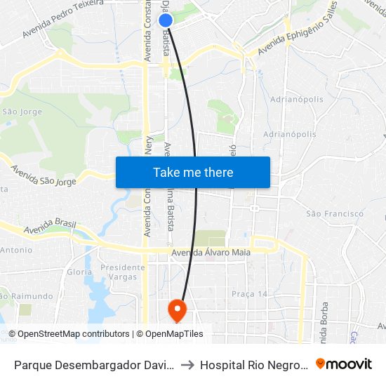 Parque Desembargador David Antônio C/B to Hospital Rio Negro (Hapvida) map