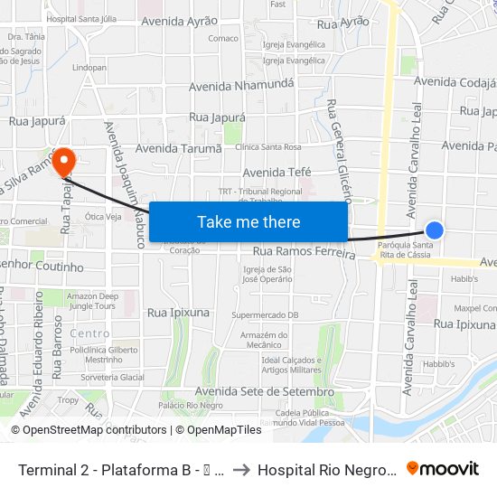 Terminal 2 - Plataforma B - ➐ Sentido Bairro to Hospital Rio Negro (Hapvida) map