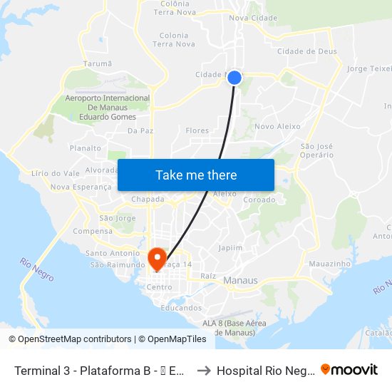 Terminal 3 - Plataforma B - ➓ Embarque Cachoeirinha to Hospital Rio Negro (Hapvida) map
