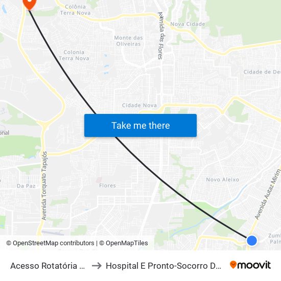 Acesso Rotatória Do São José B/C to Hospital E Pronto-Socorro Delphina Rinaldi Abdel Aziz map