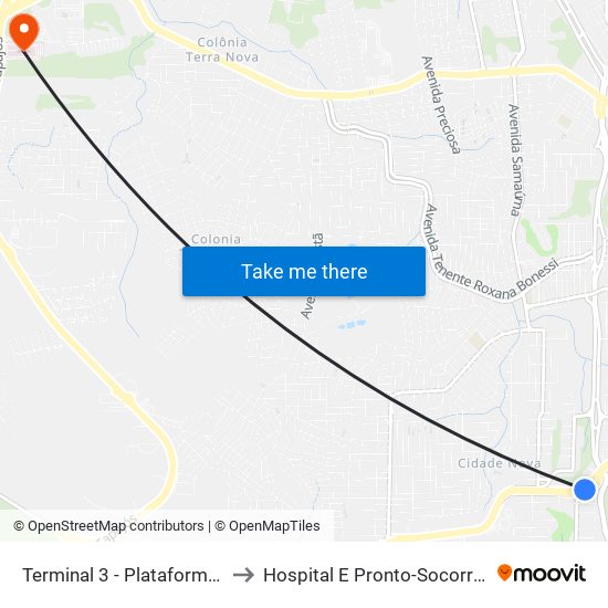 Terminal 3 - Plataforma A - ➍ Sentido Zona Oeste to Hospital E Pronto-Socorro Delphina Rinaldi Abdel Aziz map